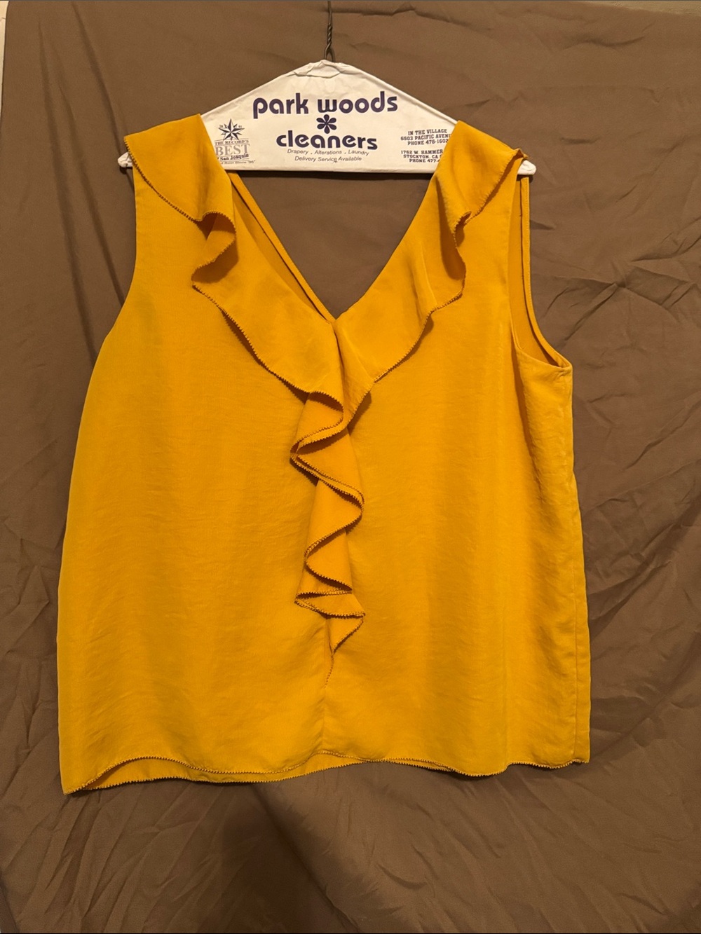 RACHEL Rachel Roy Mustard Ruffle V-Neck Sleeveless Top